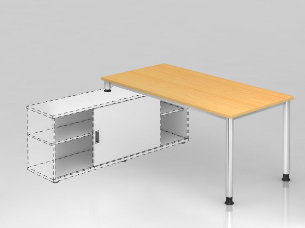 Hammerbacher ekstra skrivebord 4 fod rundt 160x80cm bøg/sølv, rektangulær form, fastgørelse på skænk 1758, VHSE16/6/S