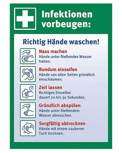 Upozornění DENIOS "Řádně si myjte ruce", fólie 148 x 210 mm, 273-305
