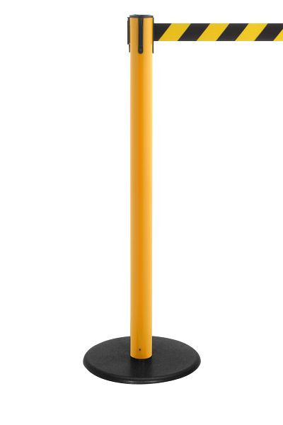 Stâlp barieră RS-GUIDESYSTEMS cu centură, stâlp: galben / centură: dungi diagonale negre și galbene, lungime centură: 4,0 m, greutate: 9 kg, GLA 28-E/17-4,0