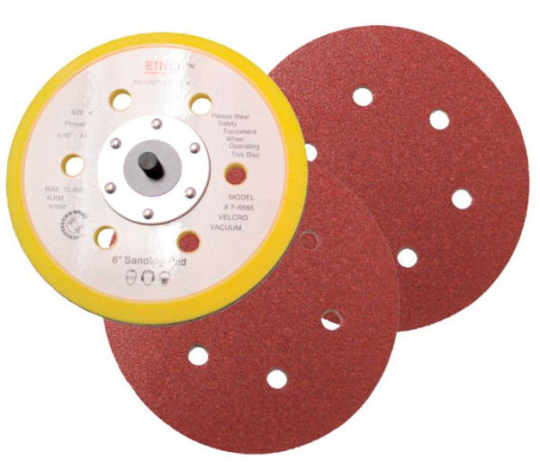 Disc de șlefuit ELMAG Ø 150 mm, perforat în 6 ori, Velcro/Velcro, suport 5/16', 42967