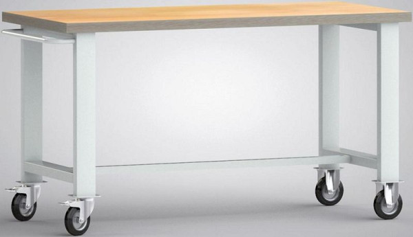 KLW pojízdný standardní pracovní stůl, 1500 x 700 x 840 mm, s bukovou multiplexní deskou, s rukojetí, WS800N-1500M40-X1890