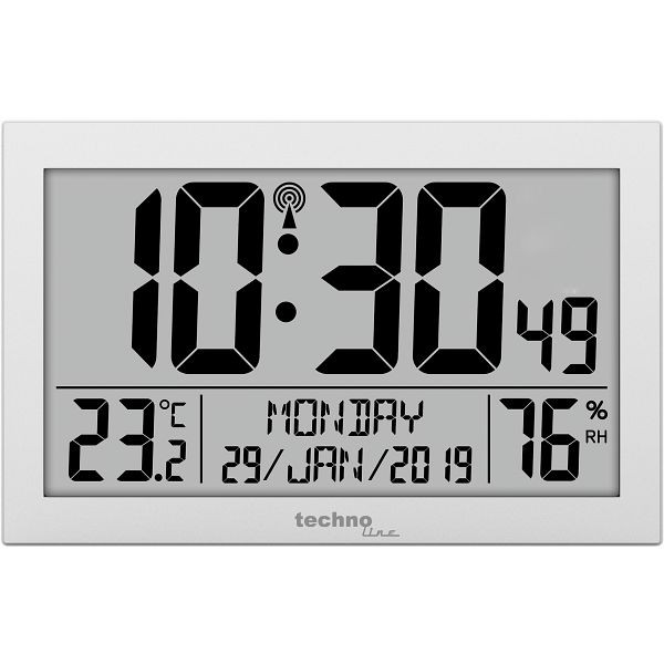 Zegar ścienny Technoline DCF-77 z możliwością ręcznego ustawiania, wymiary (SxWxG): 225 x 24 x 143 mm, tło wyświetlacza: białe, WS 8016