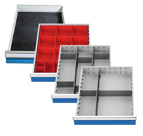 Sortiment dělení Bedrunka+Hirth (4 díly) pro zásuvky R 18-24, 1 x box na drobné díly, 2 x kovové dělení 450 x 600 mm, 500/584A