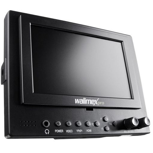Monitor LCD Walimex pro Cineast I 12,7 cm 5 cali wideo DSLR Full HD, osłona przeciwsłoneczna, uchwyt baterii, zasilacz, bateria, 18682