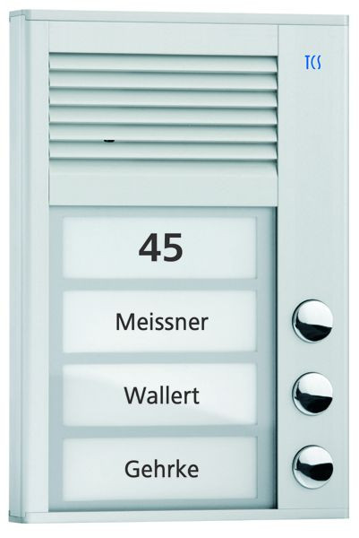Σύστημα ελέγχου πόρτας TCS ήχου εξωτερικού σταθμού σειρά PAK 3 κουμπιά κουδουνιού (δεξιά στοίχιση), AP ασημί, PAK03-EN