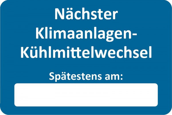 Eichner Klantenservice Sticker, Blauw, Tekst: Next AC Coolant Change, VE: 250 stuks, 9220-00058