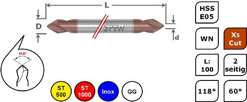 SPPW Duo-Mag HSS-E05 + X5Cut 60° WN L: 100 - Ø3,0x0,5, 1246170300