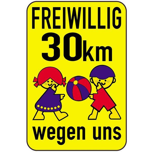 Steen HGS kinderbord/verkeersbord VRIJWILLIG 30 km vanwege ons, 500x750mm, 14808