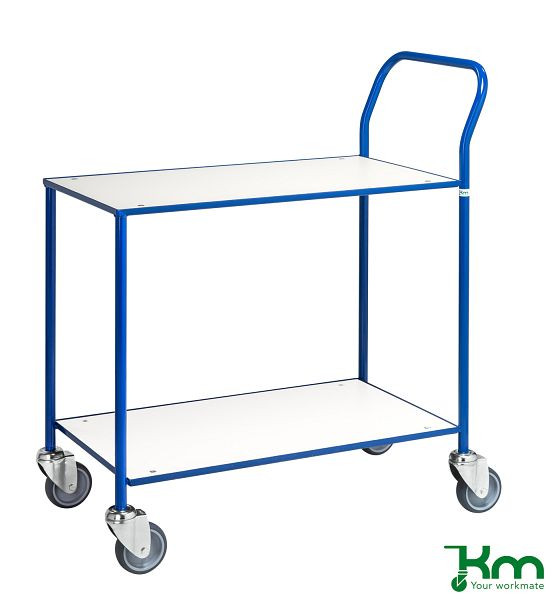 Kongamek Kleine tafelwagen, volledig gelast, 840 x 430 x 970 mm, wit/blauw, 4 zwenkwielen, KM373-6