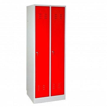 ADB šatní skříň běžná &quot;2dveřová, rozměry (VxŠxH): 1780x600x500 mm, barva korpusu: světle šedá (RAL 7035), barva dveří: ohnivě červená (RAL 3000), 40884