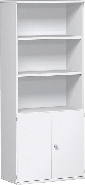 geramöbel modulaire kast 1e + 2e ordnerhoogte houten deuren, afsluitbaar, 3e - 5e ordnerhoogte plank, 3 decoratieve planken, 800x425x1920, wit/wit, N-10M50829-WW