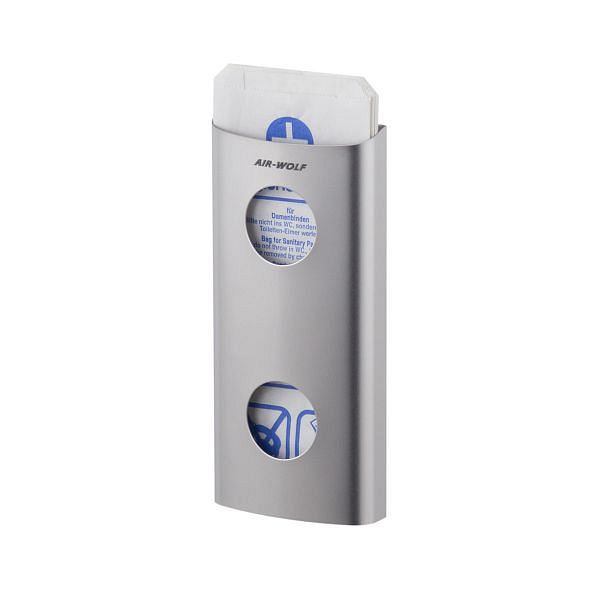 Air Wolf hygiejnepose dispenser, Alpha-serien, H x B x D: 262 x 117 x 35 mm, børstet rustfrit stål, 60-138
