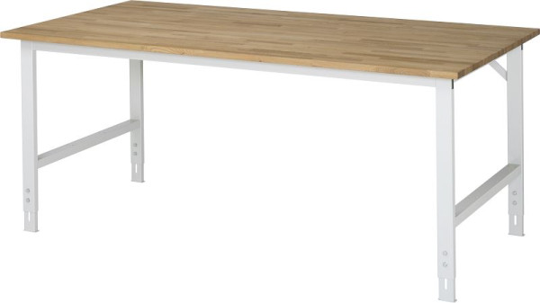 Stół roboczy RAU Tom seria (6030) - regulacja wysokości, blat z litego drewna bukowego, 2000x760-1080x1000 mm, 06-625B10-20.12