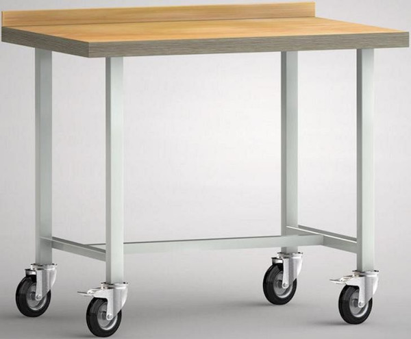KLW profesionální pracovní stůl - 1000 x 700 x 845 mm D x H x V, s bukovou multiplex deskou 1000 x 700 x 45 mm, pojízdný se zadní deskou, WP819N-1000M45-X0001