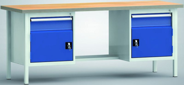 Standardowy stół warsztatowy KLW, 2000 x 700 x 840 mm, z blatem bukowym multiplex, WS202N-2000M40-E2001