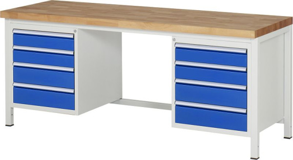 Stół warsztatowy RAU seria 8000 - konstrukcja ramowa (rama spawana), 9 x szuflady, 2000x840x700 mm, 03-8181A1-207B4S.11