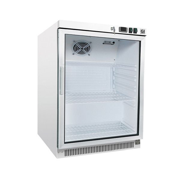 Gastro-Inox koelkast van wit staal met glazen deur 200 liter, statisch gekoeld, netto inhoud 200 liter, 204.002