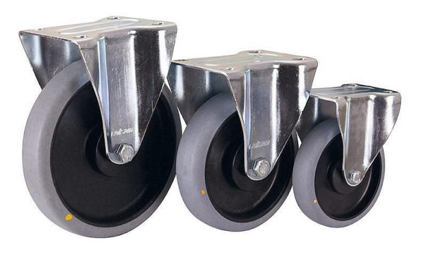 VARIOfit fast hjul elektrisk ledende, 125 x 32 mm, grå, polypropylen - hjulhus med elastisk antistatisk Performa gummidæk, bpg-125.036