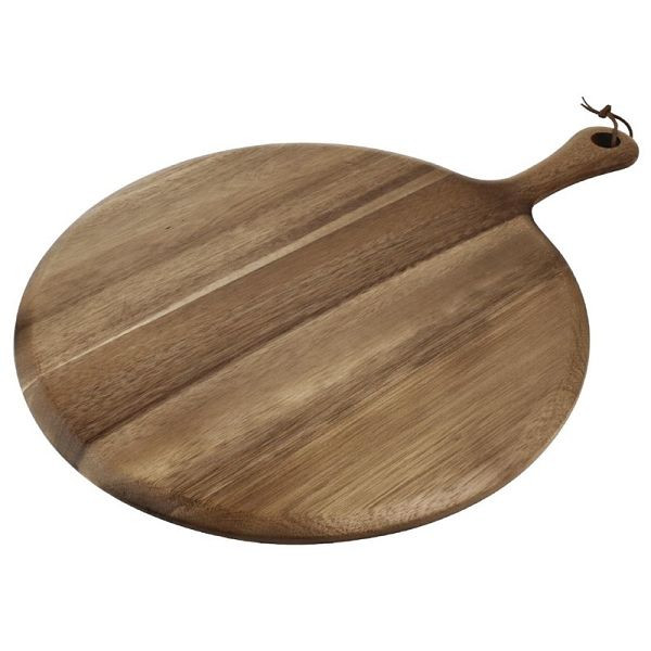 Olympia στρογγυλή σανίδα σερβιρίσματος ξύλο ακακίας με χερούλι 33cm, GM308