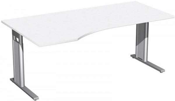 geramöbel PC skrivebord venstre, højdejusterbar, valgfri C-fods betræk, 1800x1000x680-820, hvid/sølv, N-647306-WS