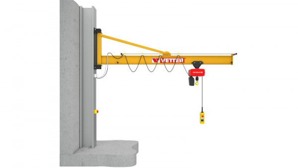 Guindaste giratório de parede Vetter 500 kg, 5,0 m PRAKTIKUS + suporte de armazenamento padrão + talha elétrica de corrente, PW5-5.0+SiXX4F-HF