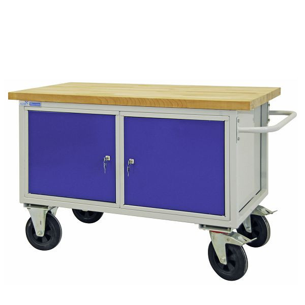 ADB tafelwagen 2 plaatstalen kasten, 840x1300x600 mm, kleur tafelwagen: lichtgrijs, RAL 7035, kleur deur/lades: lichtblauw (RAL 5012), 42744