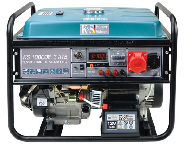 Könner & Söhnen 8000W benzin el-start strømgenerator, 1x16A(230V)/1x16A(400V), 12V, ATS automatisk nødstrømsystem, spændingsregulator, display, KS 10000E-3 ATS