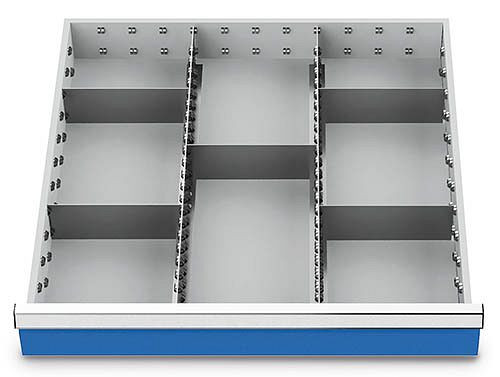 Bedrunka+Hirth fiókbetétek T736 R 24-24, 50 mm panelmagassághoz, 2 x MF 600 mm, 5 x TW 200 mm, 135BLH50