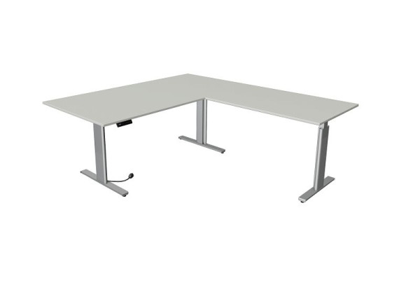 Mesa de sentar/em pé Kerkmann Move 3 prata L 2000 x P 1000 mm com elemento de montagem 1200 x 800 mm, cinza claro, 10235611