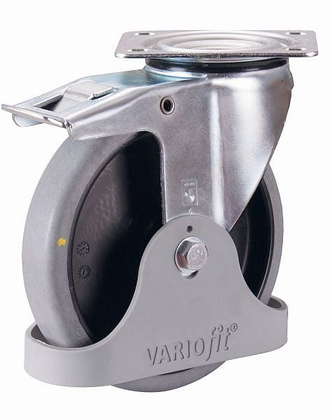 Brzdový váleček VARIOfit elektricky vodivý, 125 x 32 mm, šedý, polypropylen - tělo válečku s elastickými antistatickými pryžovými plášti Performa, dpg-125.036