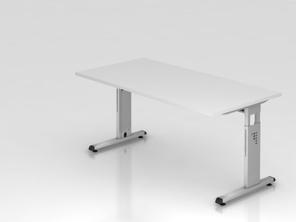 Hammerbacher skrivebord C-fod 160x80cm hvid/sølv, arbejdshøjde 65-85 cm, VOS16/W/S