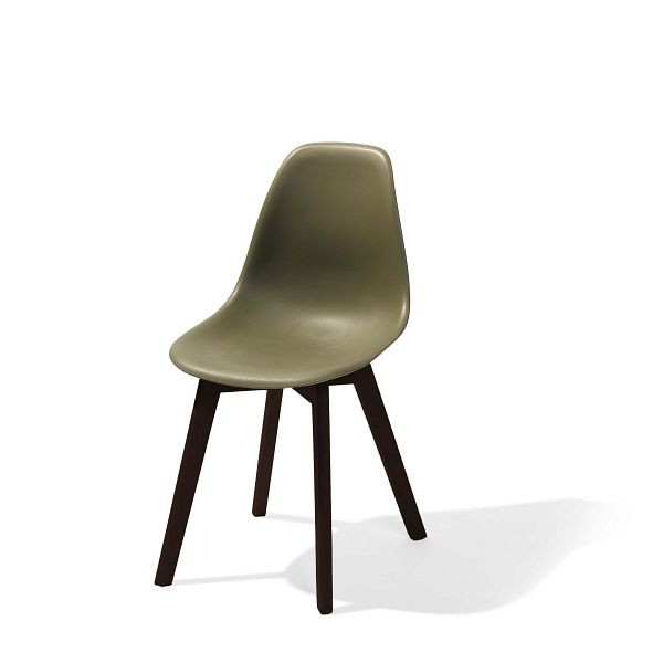 Krzesło sztaplowane VEBA Keeve, zielone, bez podłokietników, rama z ciemnego drewna brzozowego i siedzisko z tworzywa sztucznego, 47 x 53 x 83 cm (szer. x gł. x wys.), 505FD01SDG