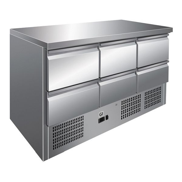 Gastro-Inox rozsdamentes hűtőpult 6 fiókkal, léghűtéssel, nettó űrtartalom 400 liter, 202.018