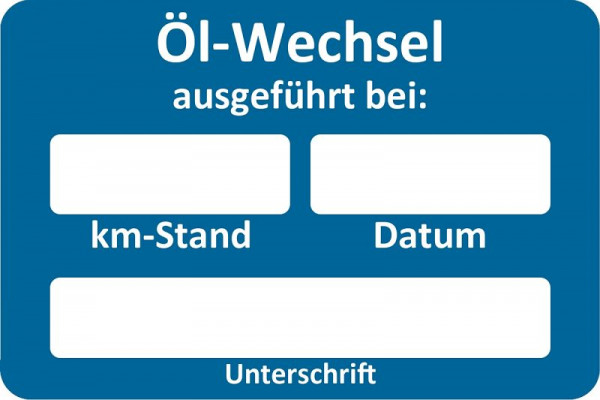 Eichner klantenservice sticker, blauw, tekst: olieverversing uitgevoerd, VE: 250 stuks, 9220-00060