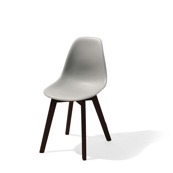 VEBA Keeve stapelstoel grijs zonder armleuningen, donker berkenhouten frame en kunststof zitting, 47 x 53 x 83 cm (BxDxH), 505FD01SG