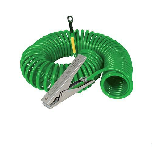 DENIOS spirálový zemnící kabel, 1 nerezová zemnící svorka MD 120 mm, délka prodloužení 3 m, ATEX, 201-352