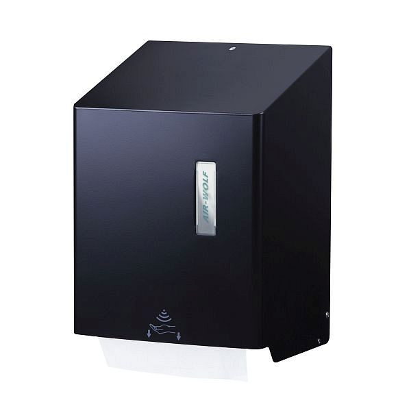 Air Wolf automatische handdoekroldispenser, Omega-serie, H x B x D: 406 x 278 x 211 mm, mat zwart gecoat roestvrij staal, 29-524