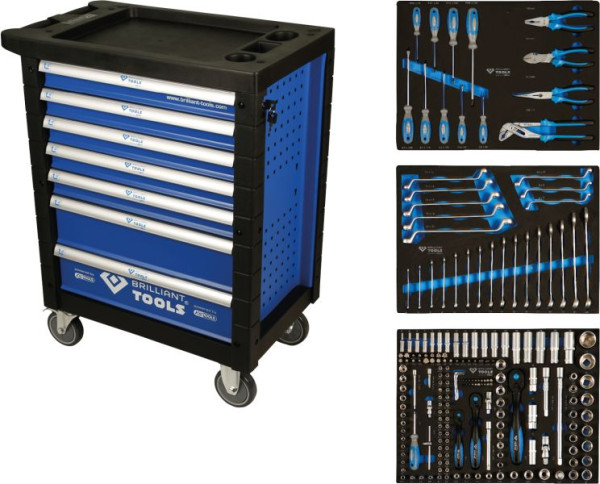 Wózek warsztatowy Brilliant Tools z 7 szufladami i 207 narzędziami, BT153207