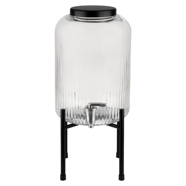 APS drankdispenser -INDUSTRIAL-, Ø 20 cm x 45 cm, glazen container, roestvrijstalen kraan, metalen frame, siliconen antislipmat, 7 liter, 10450