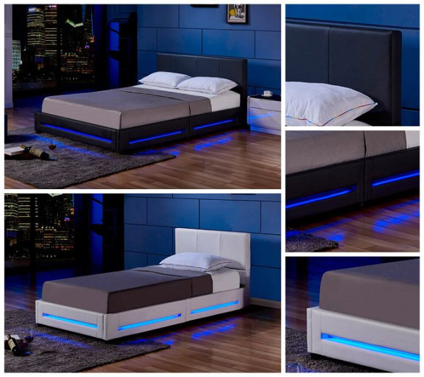 Łóżko HOME DELUXE LED ASTEROID z materacem - czarne, 160 x 200 cm, z materacem, 16874-31671