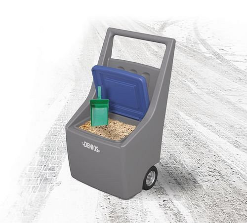 Wózek do piasku DENIOS GritCaddy z wytrzymałego tworzywa sztucznego, pojemność 50 litrów, 216-690