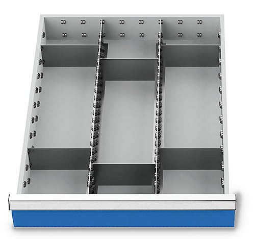 Wkłady do szuflad Bedrunka+Hirth T736 R 18-24, dla wysokości panelu 100/125mm, 2 x MF 600 mm, 6 x TW 150 mm, 113BLH100