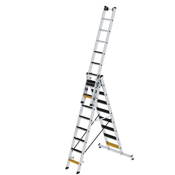 Munk Günzburger Steigtechnik multifunctionele ladder, 3-delig met nivello®-dwarsbalk en clip-trede R13 3x8 treden, 033325