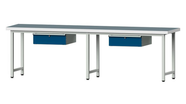 Stół roboczy ANKE, model 93, 2800 x 700 x 850 mm, RAL 7035/5010, UBP 50 mm, 400.426