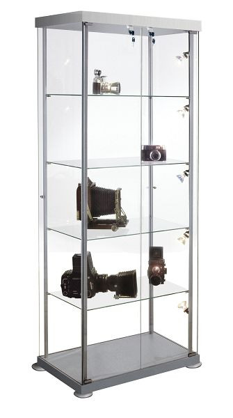 Kerkmann rektangulær vitrine expoline, B 850 x D 425 x H 1800 mm, transparent/aluminium sølv, 40376182