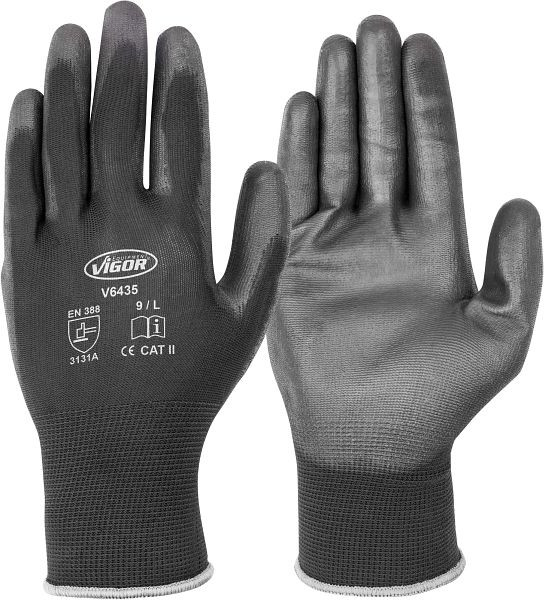 Rękawice robocze VIGOR, wysoka przyczepność i antypoślizgowość, rozmiar 9 (L), V6435
