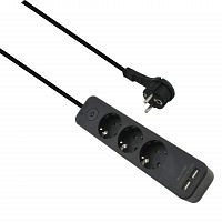Helos elosztó ADVANCED, 3 utas, USB töltő fekete, 1,5 m, kapcsolóval, 262818