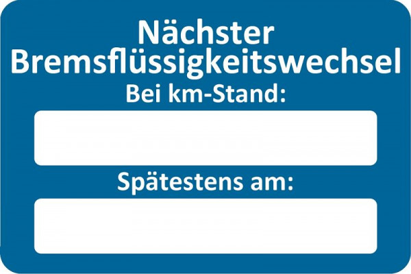 Eichner klantenservicesticker, blauw, tekst: Volgende remvloeistofwissel bij, VE: 250 stuks, 9220-00057