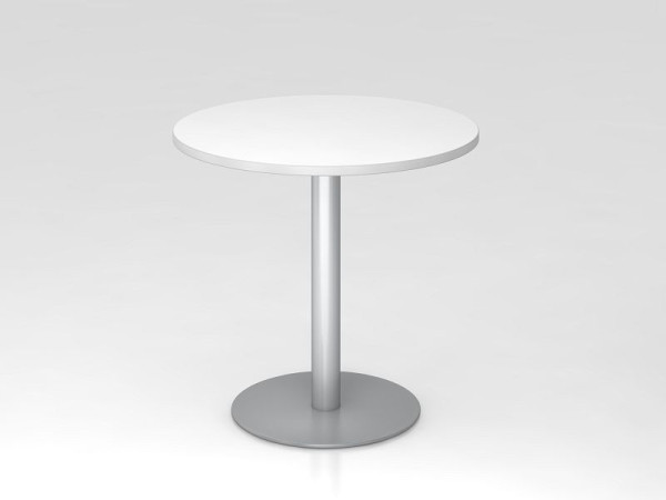 Stół konferencyjny Hammerbacher 80 cm okrągły biało-srebrny, srebrna rama, VSTF08/W/S