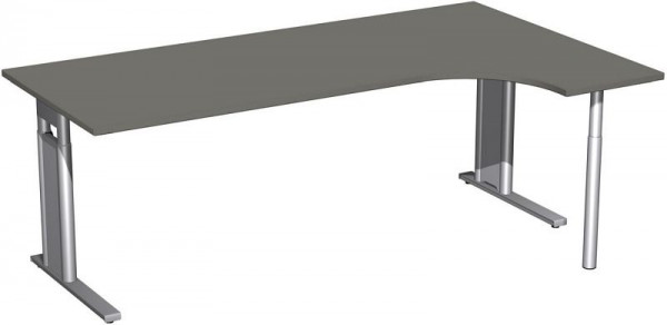 geramöbel PC-bureau rechts, in hoogte verstelbaar, optioneel C-voetpaneel, 2000x1200x680-820, grafiet/zilver, N-647317-GS